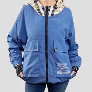 10 Deep Pokémon Pikachu Retro Blue Plaid Trainer Windbreaker Jacket Sz XL